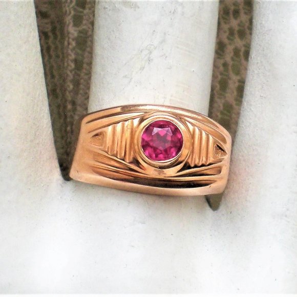 NEW OLD STOCK NWT Russian USSR Solid 14K 585 Rose Pink Gold Pink Tourmaline RING - Picture 6 of 11